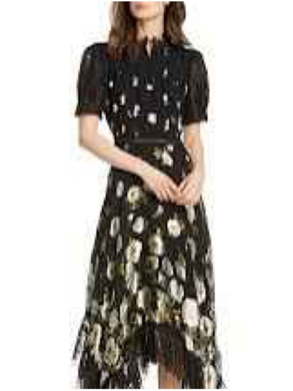 ISO Alice + Olivia Black Lace High-Low Dress with Gold Floral Accents